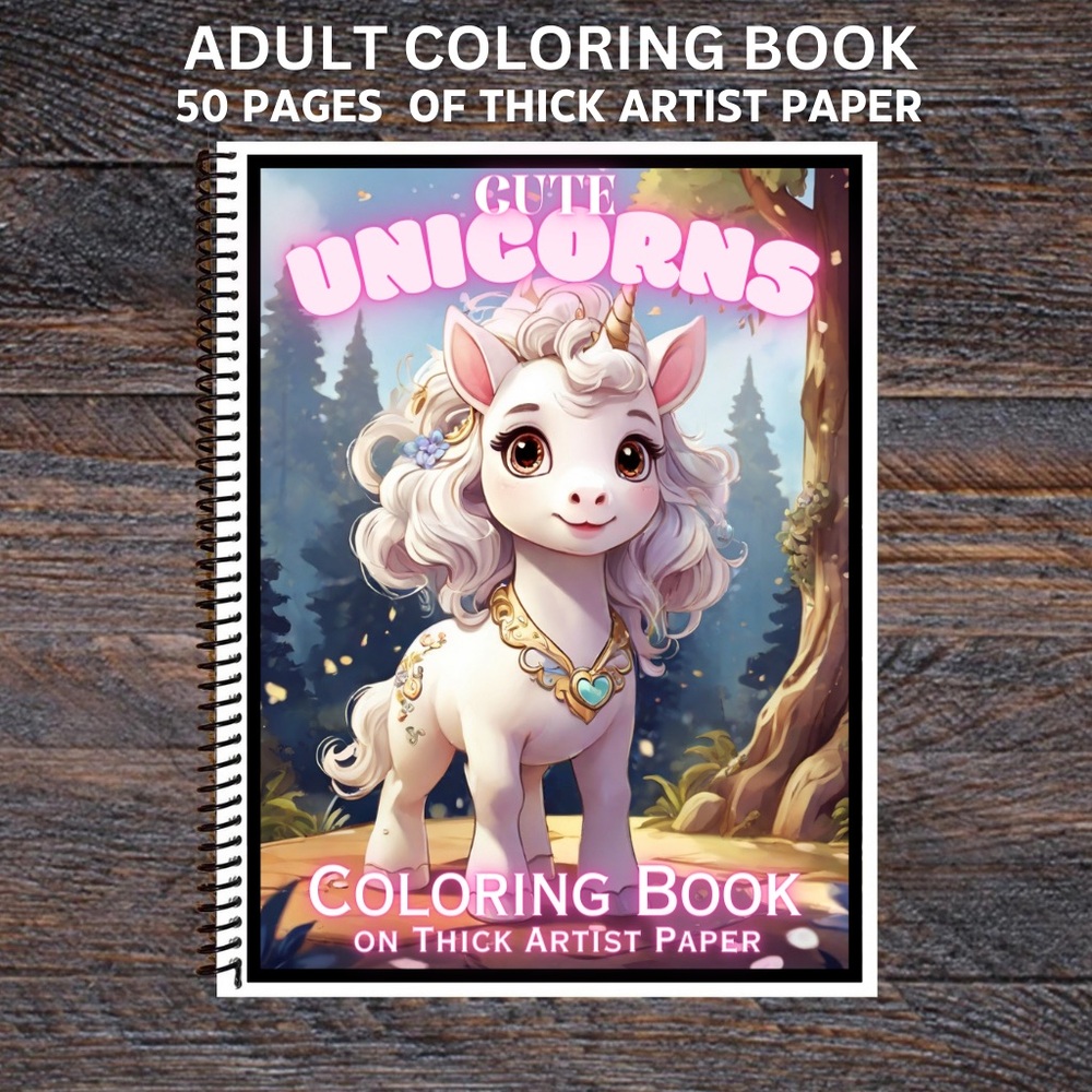 Cute Unicorn - Spiral Bound Adult Coloring Book - Thick Artist Pape…